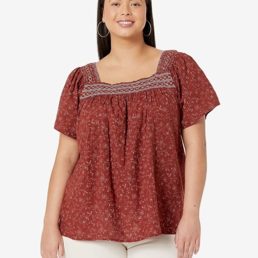 Madewell top Square-Neck Smocked in Dotted Vines CottageCore 2X
